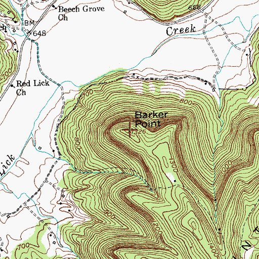 Topographic Map of Barker Point, KY