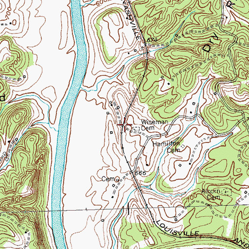 Topographic Map of Wiseman Crossing (historical), KY