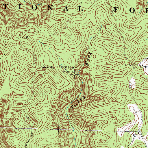 Topographic Map of Cottage Furnace Post Office (historical), KY