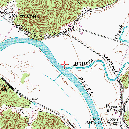 Topographic Map of Mouth of Millers Creek Post Office (historical), KY