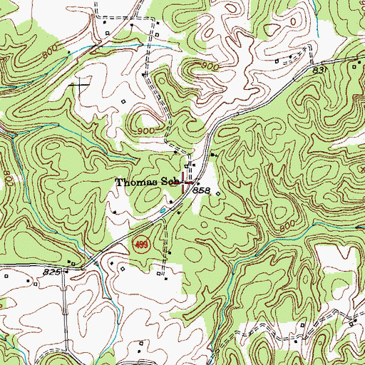 Topographic Map of Thomas Point on Postal Route, KY