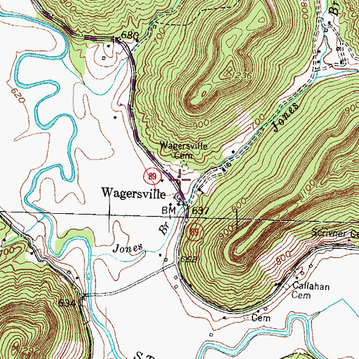 Topographic Map of Wagersville Post Office (historical), KY