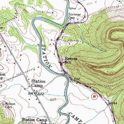 Topographic Map of Reeves (historical), KY