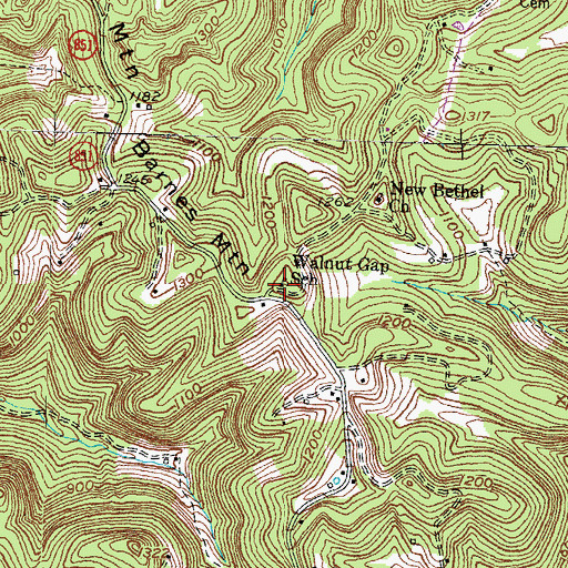 Topographic Map of Walnut Gap (historical), KY