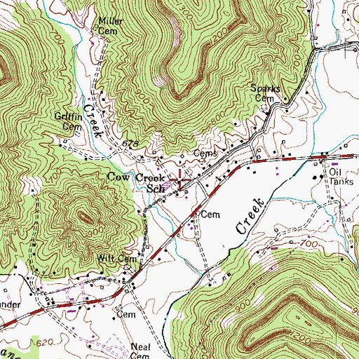 Topographic Map of Cow Creek (historical), KY