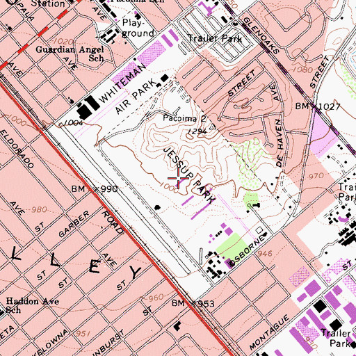 Topographic Map of Roger Jessup Recreation Center, CA