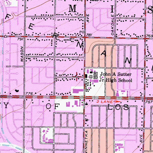 Topographic Map of John A Sutter Junior High School, CA