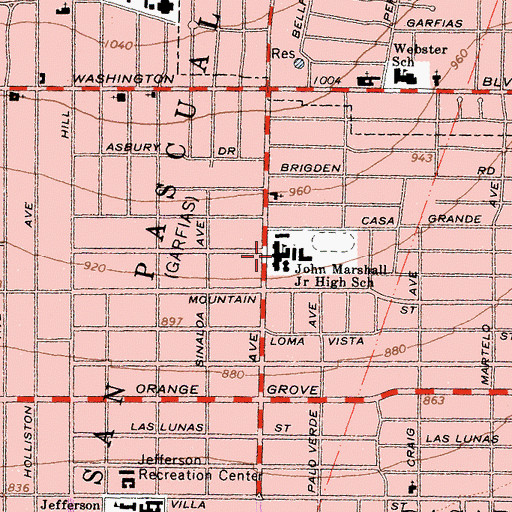 Topographic Map of Marshall Fundamental School, CA
