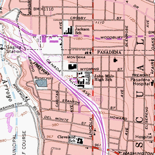 Topographic Map of John Muir High School, CA