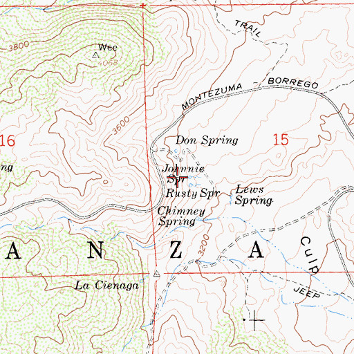 Topographic Map of Johnnie Spring, CA