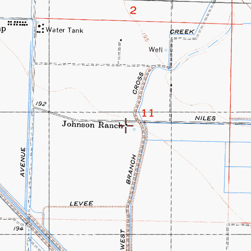 Topographic Map of Johnson Ranch, CA
