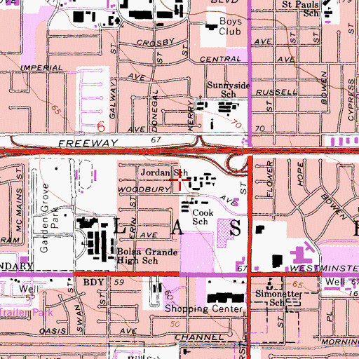 Topographic Map of Jordan Intermediate School, CA