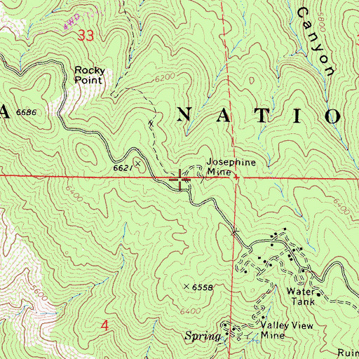 Topographic Map of Josephine Mine, CA