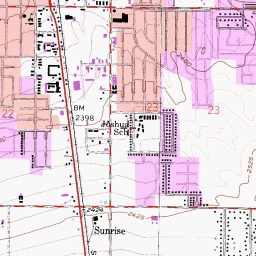 Topographic Map of Joshua Elementary School, CA