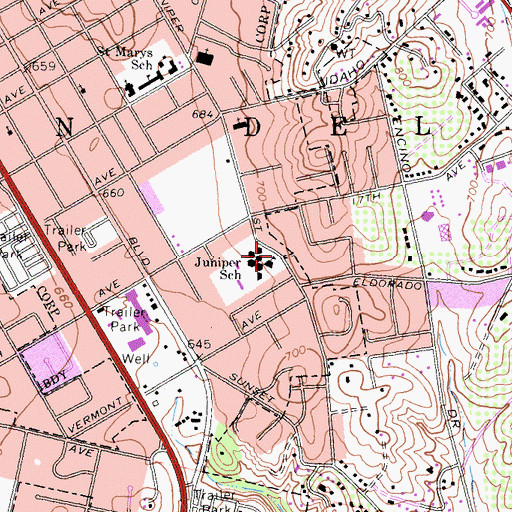 Topographic Map of Juniper Elementary School, CA
