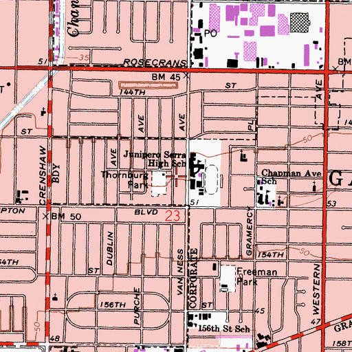 Topographic Map of Junipero Serra High School, CA