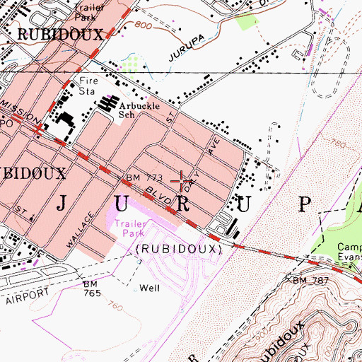 Topographic Map of Jurupa, CA