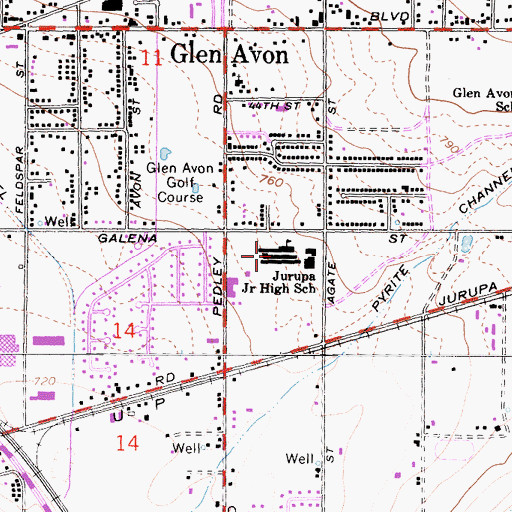 Topographic Map of Jurupa Middle School, CA