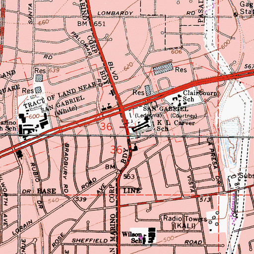 Topographic Map of Carver Elementary School, CA