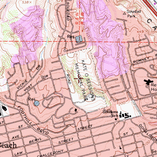 Topographic Map of Kate O Sessions Memorial Park, CA