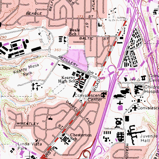 Topographic Map of Kearny Senior High School, CA