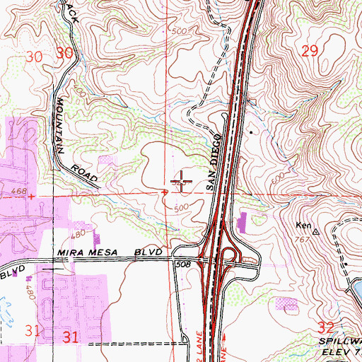 Topographic Map of Kearny Mesa, CA