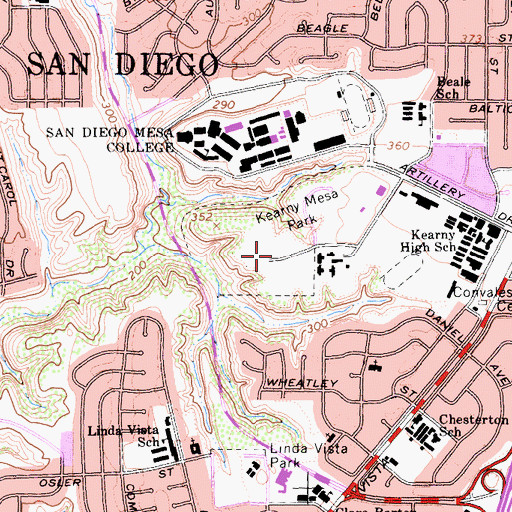 Topographic Map of Kearny Mesa Park, CA