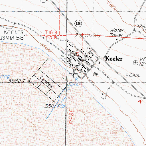 Topographic Map of Keeler, CA