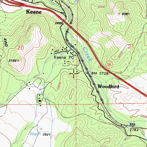 Topographic Map of Keene School, CA