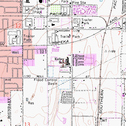 Topographic Map of Kelley Elementary School, CA