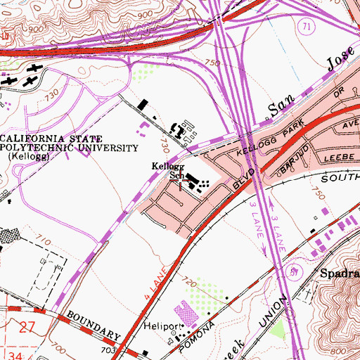 Topographic Map of Kellogg Polytechnic Elementary School, CA