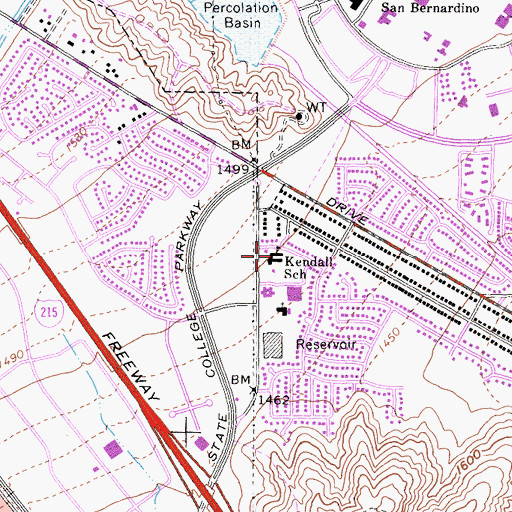 Topographic Map of Kendall Elementary School, CA