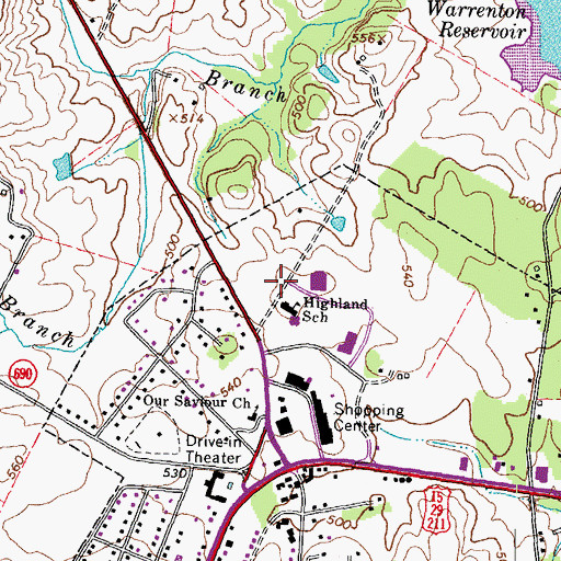 Topographic Map of Highland School, VA