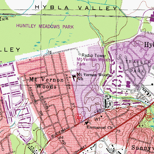 Topographic Map of Mount Vernon Woods Elementary School, VA