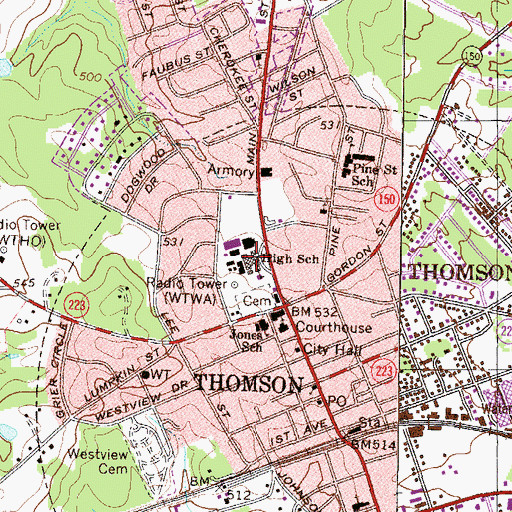 Topographic Map of Thomson Middle School, GA