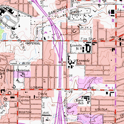 Topographic Map of Kennedy Elementary School, CA