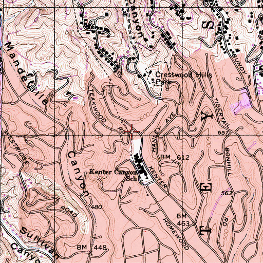 Topographic Map of Kenter Canyon, CA