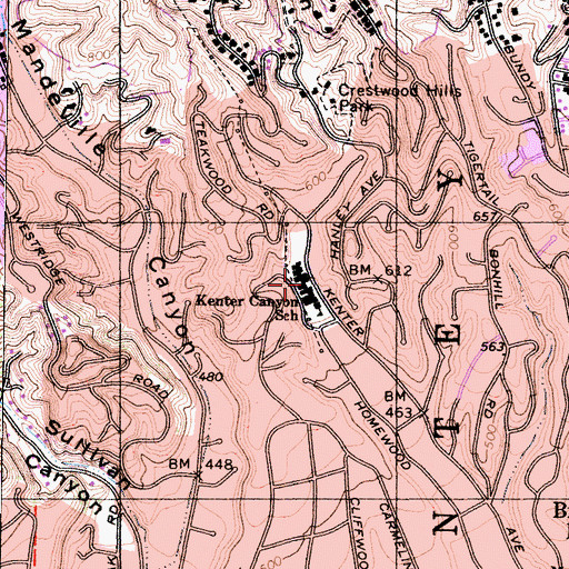Topographic Map of Kenter Canyon Elementary School, CA