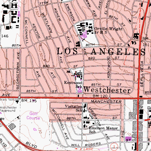Topographic Map of Kentwood Elementary School, CA