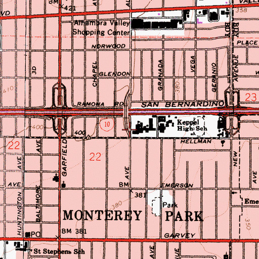 Topographic Map of Mark Keppel High School, CA