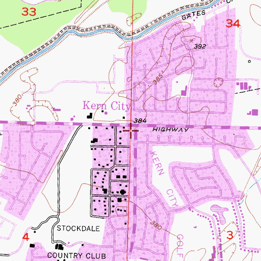 Topographic Map of Kern City, CA