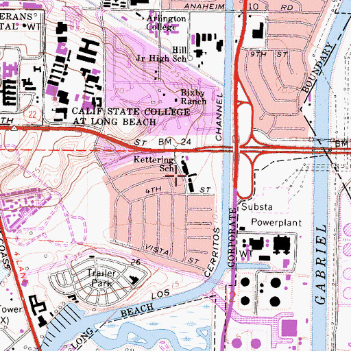 Topographic Map of Kettering Elementary School, CA