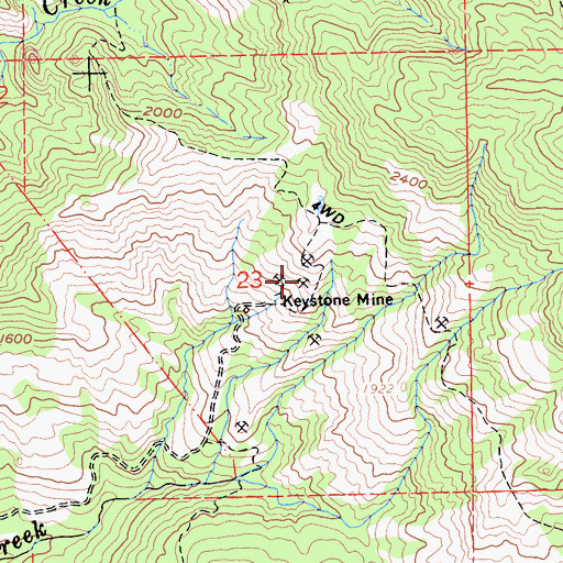 Topographic Map of Keystone Mine, CA
