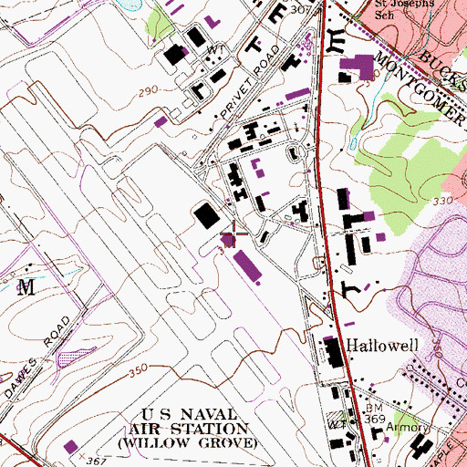 Topographic Map of Willow Grove Naval Air Station Joint Reserve Base (historical), PA