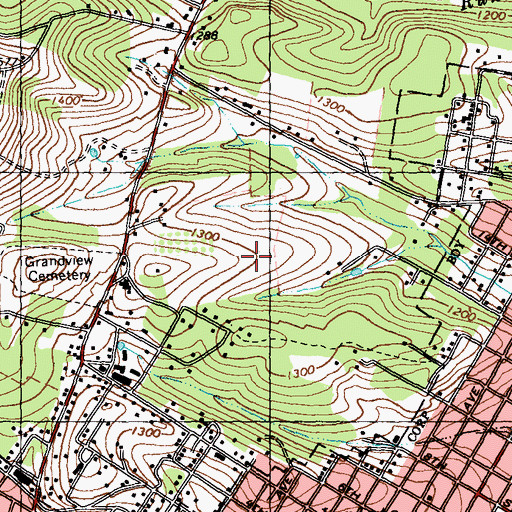 Topographic Map of Vicars Private Airport, PA