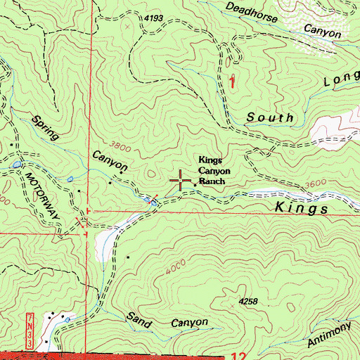 Topographic Map of Kings Canyon Ranch, CA