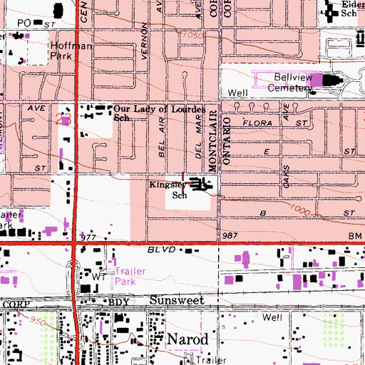 Topographic Map of Kingsley Elementary School, CA