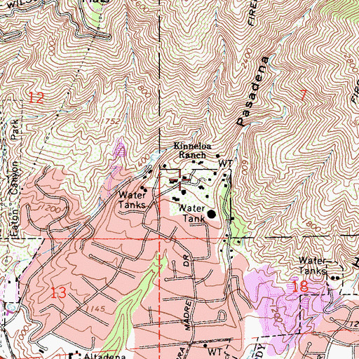 Topographic Map of Kinneloa Ranch, CA