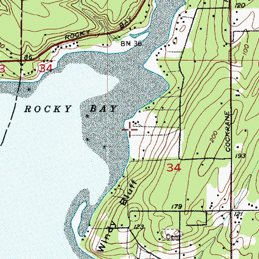Topographic Map of Rocky Bay Airport, WA