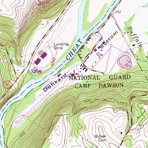 Topographic Map of Dawson Army Airfield, WV